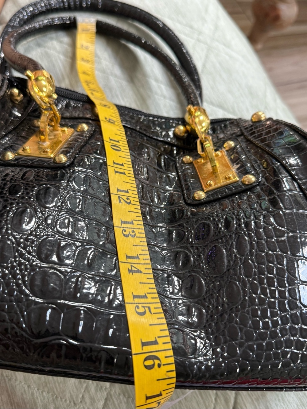 Vintage Calla 90’s Snake Pattern Patent Studded Faux Purse Black Satchel Hand Bg - Picture 14 of 15
